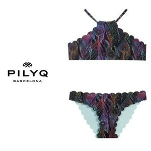 NWT PilyQ Girls Plume High Neck Scalloped Edge Reversible Two Piece Bikini